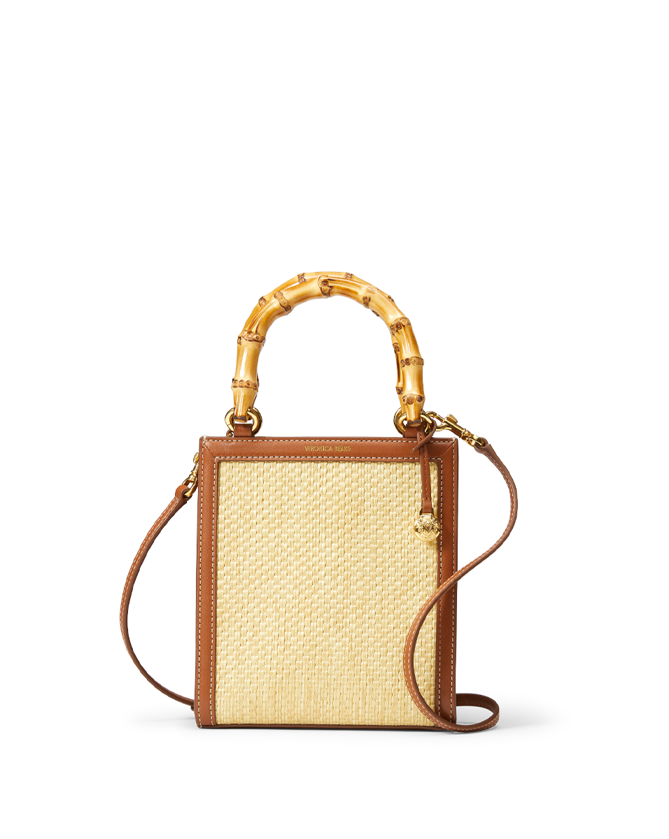 Raffia Shopper Bag with Bamboo-Handle in Tan | Veronica Beard