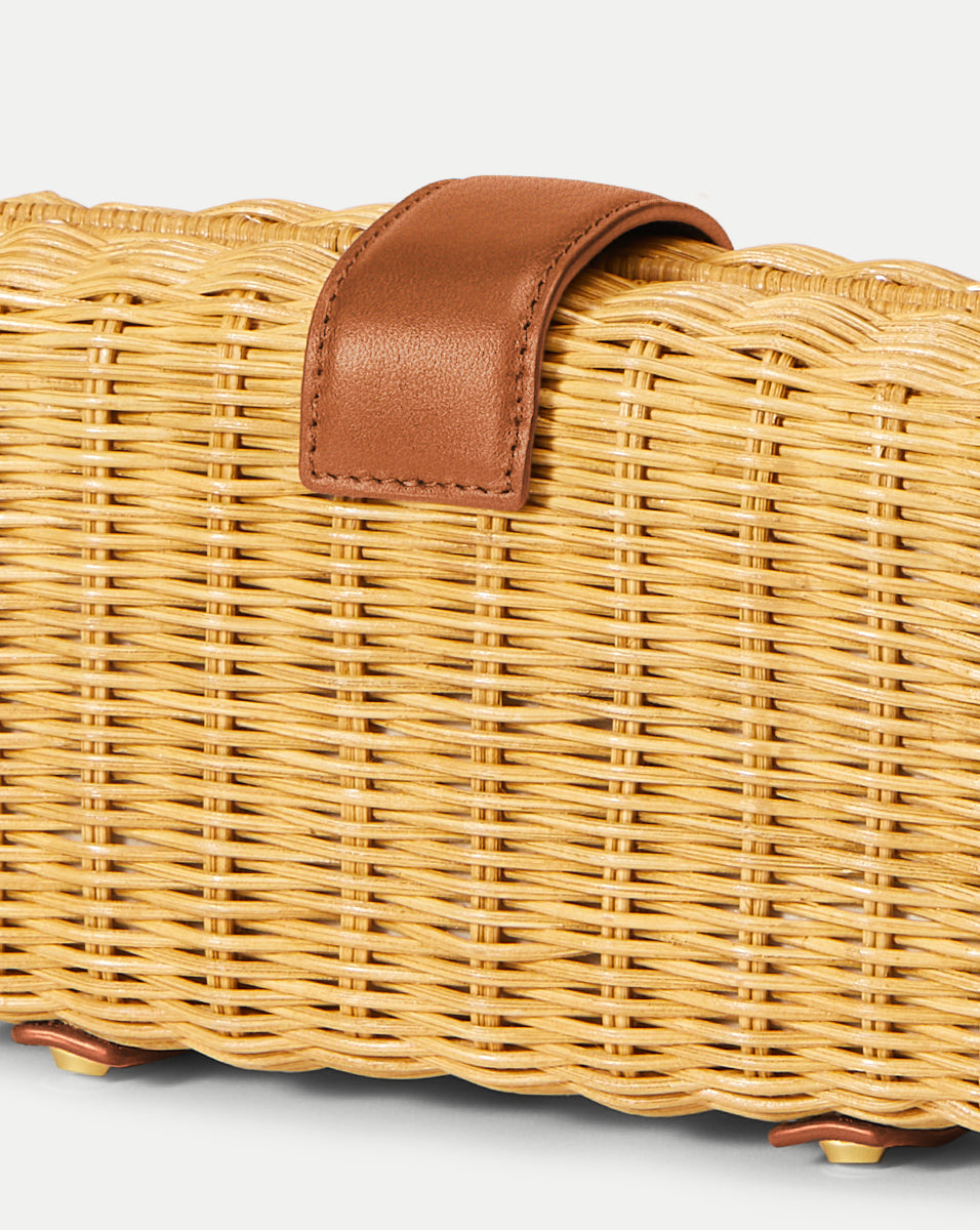 Veronica Beard Lock Box Clutch in Natural Wicker/ Hazelwood