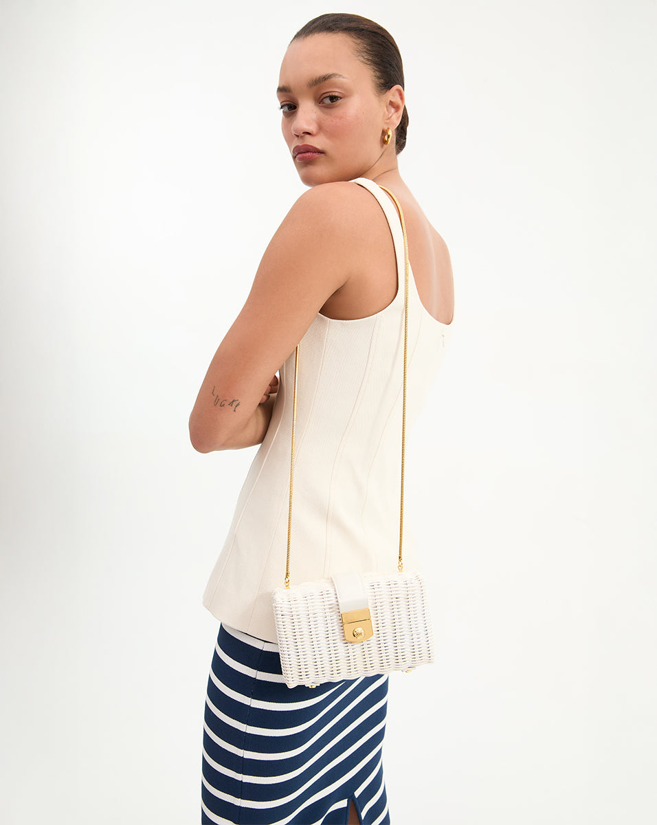 Veronica Beard Lock Box Clutch in White | Veronica Beard