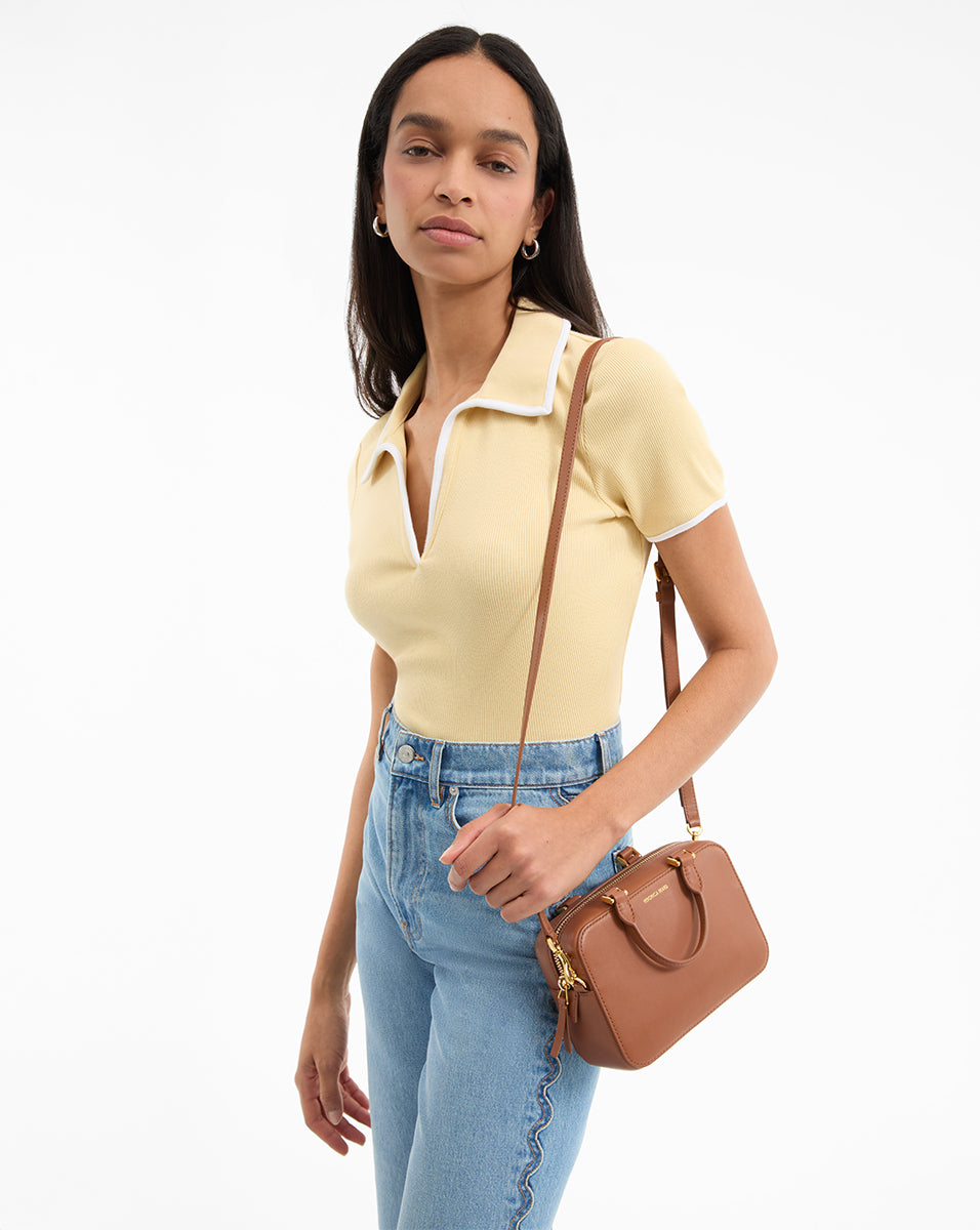 Boxy Top-Handle Bag in Hazelwood Tan | Veronica Beard