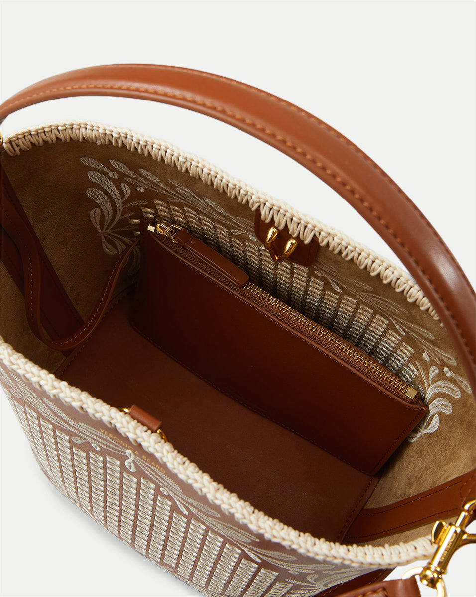 Eyelet Whipstitch Feedbag in Tan Leather | Veronica Beard