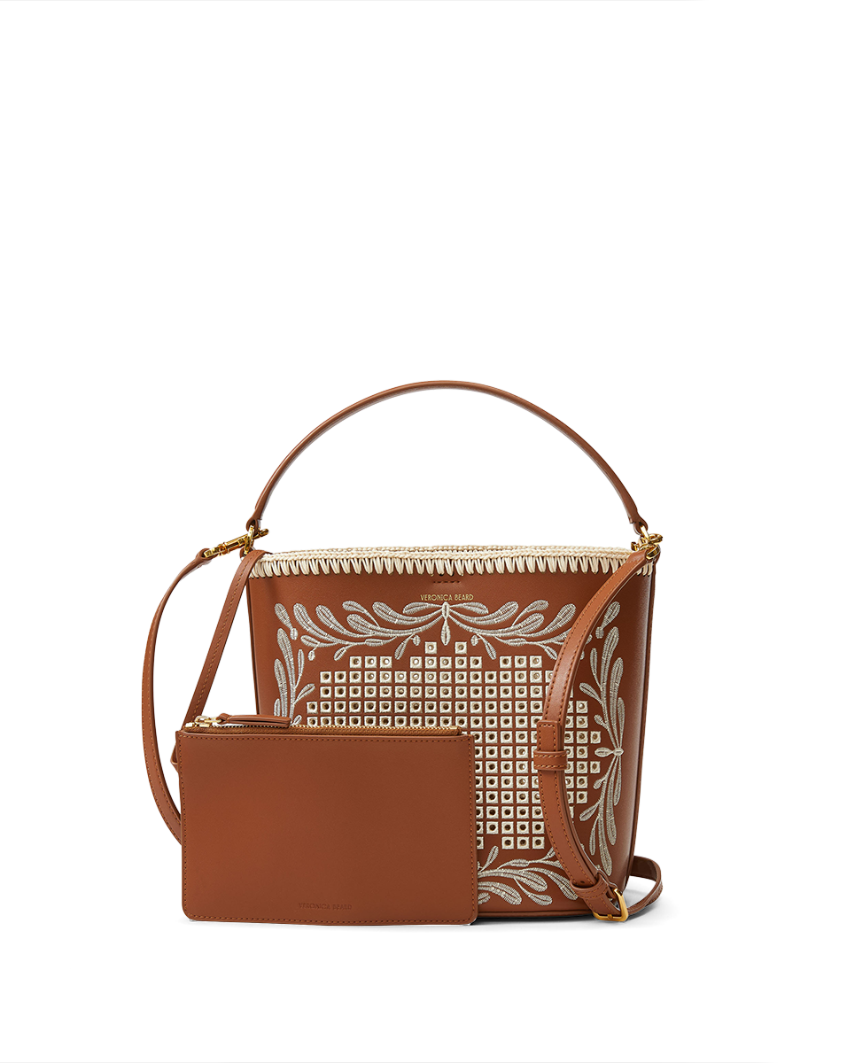 Eyelet Whipstitch Feedbag in Tan Leather | Veronica Beard