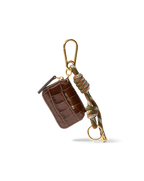 Veronica Beard Croc-Embossed Zip Pouch Bag Charm Chestnut Multi