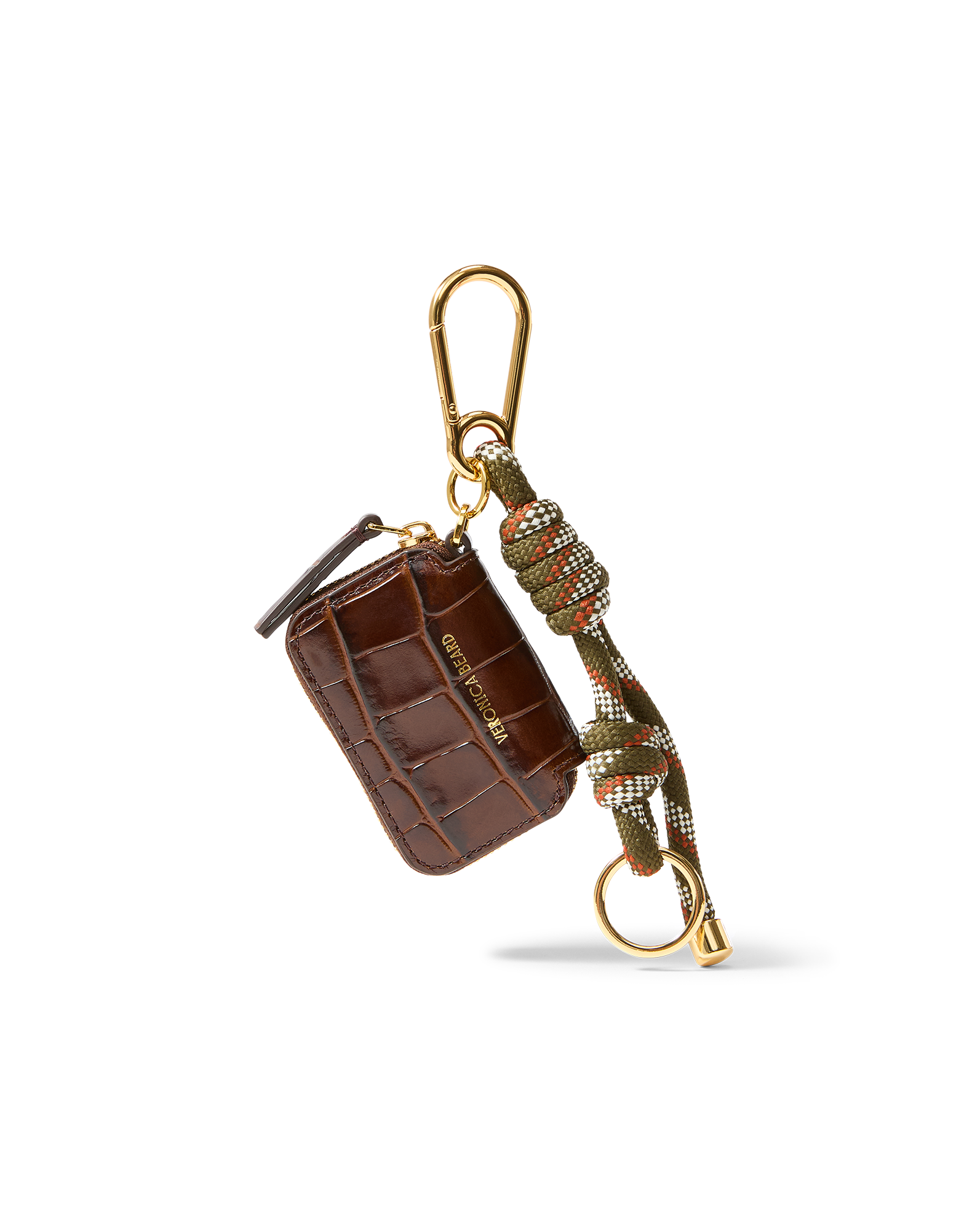 Veronica Beard Croc-Embossed Zip Pouch Bag Charm Chestnut Multi