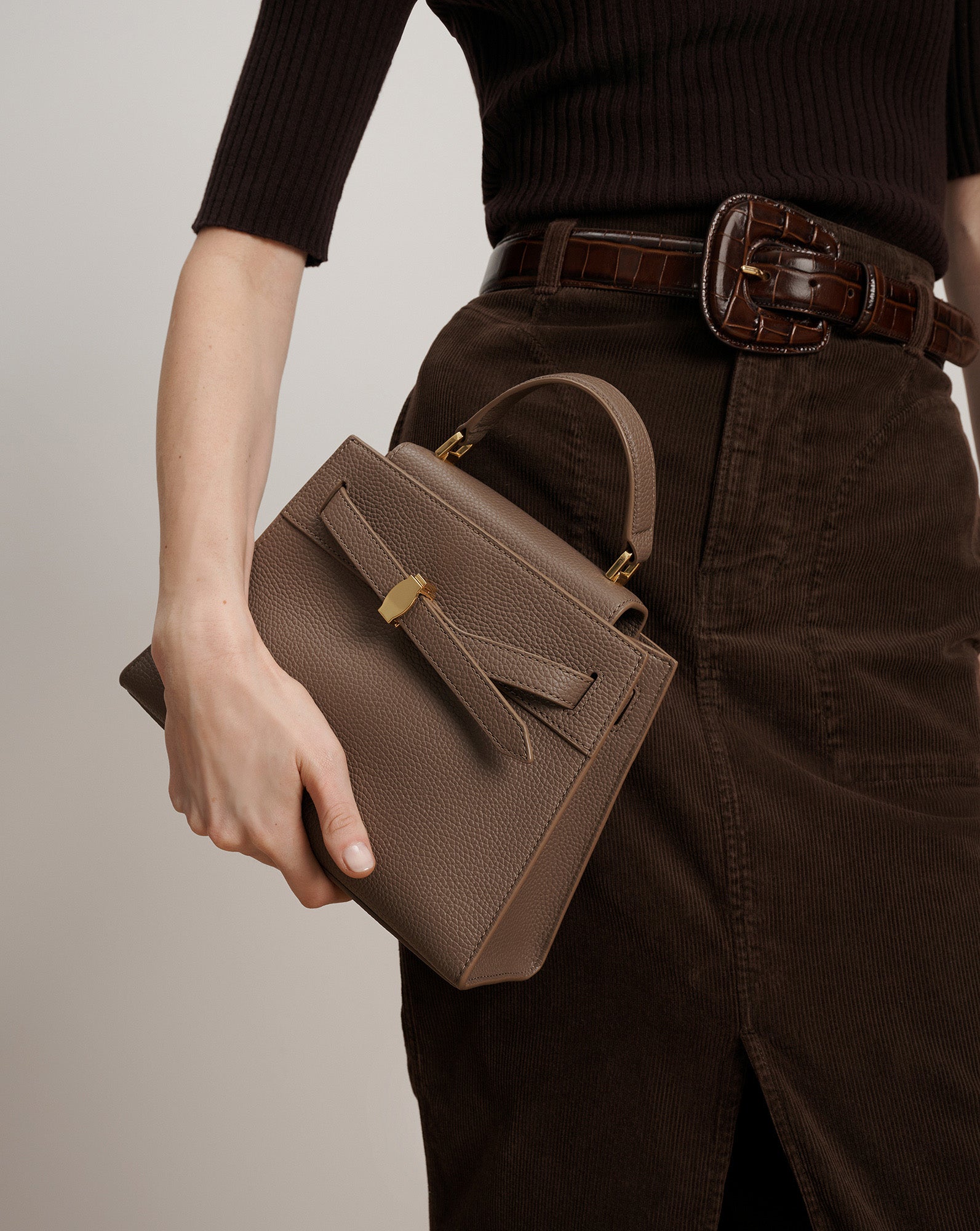Veronica Beard Dash Top-Handle Bag in Light Brown Bark | Veronica