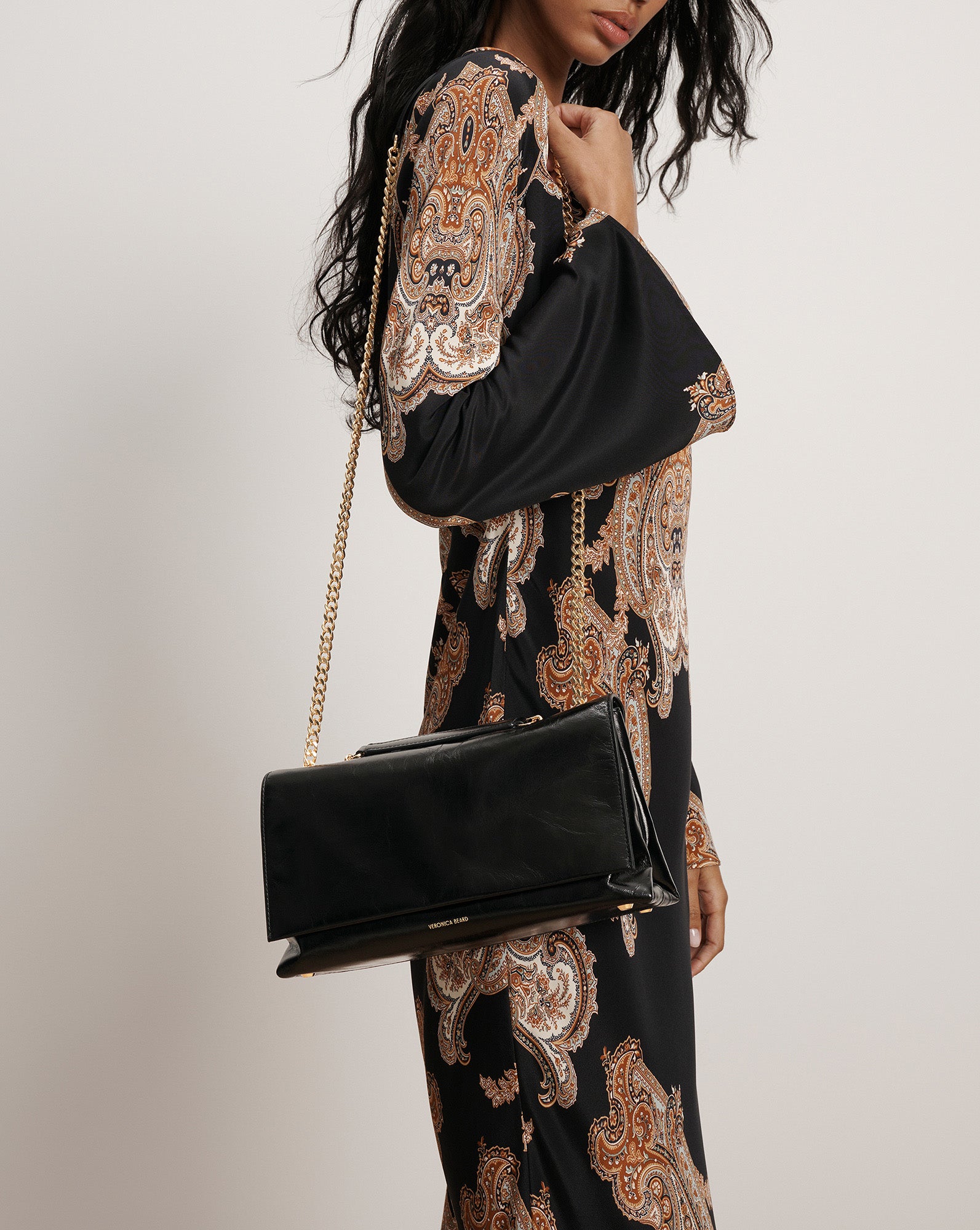 Wedge Leather Shoulder Bag in Black | Veronica Beard