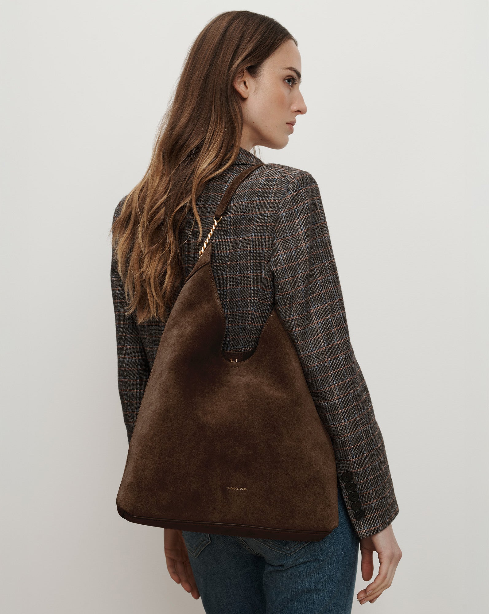 Jour Suede Shoulder Bag in Espresso | Veronica Beard