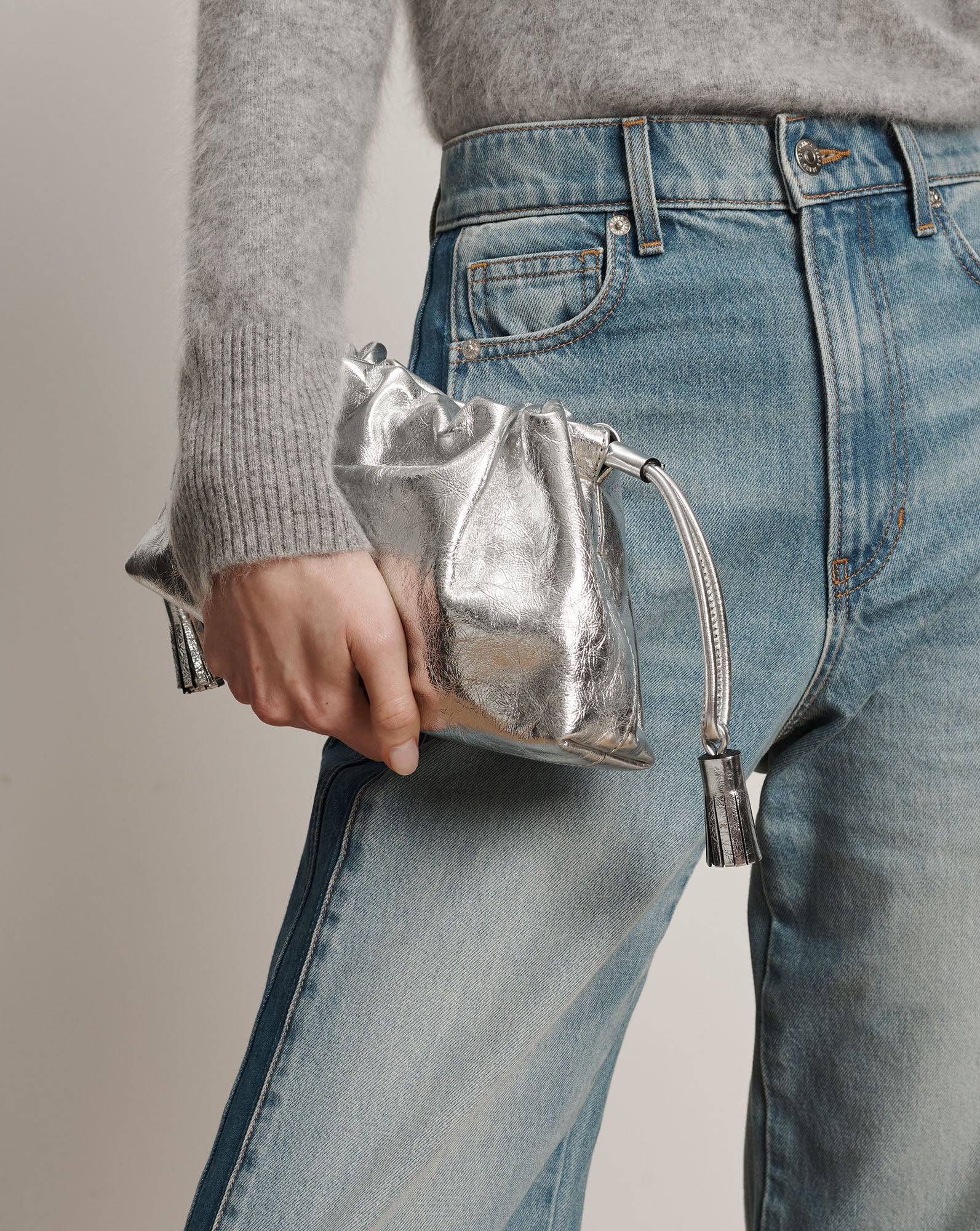 Small Metallic Veronica Beard Stash Bag in Silver | Veronica Beard