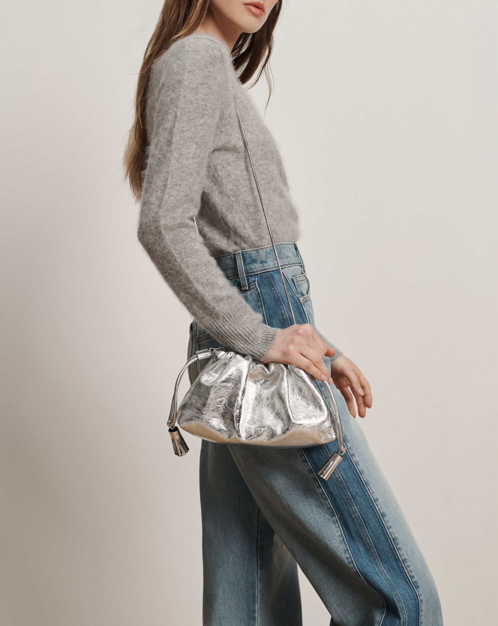 Small Metallic Veronica Beard Stash Bag in Silver | Veronica Beard