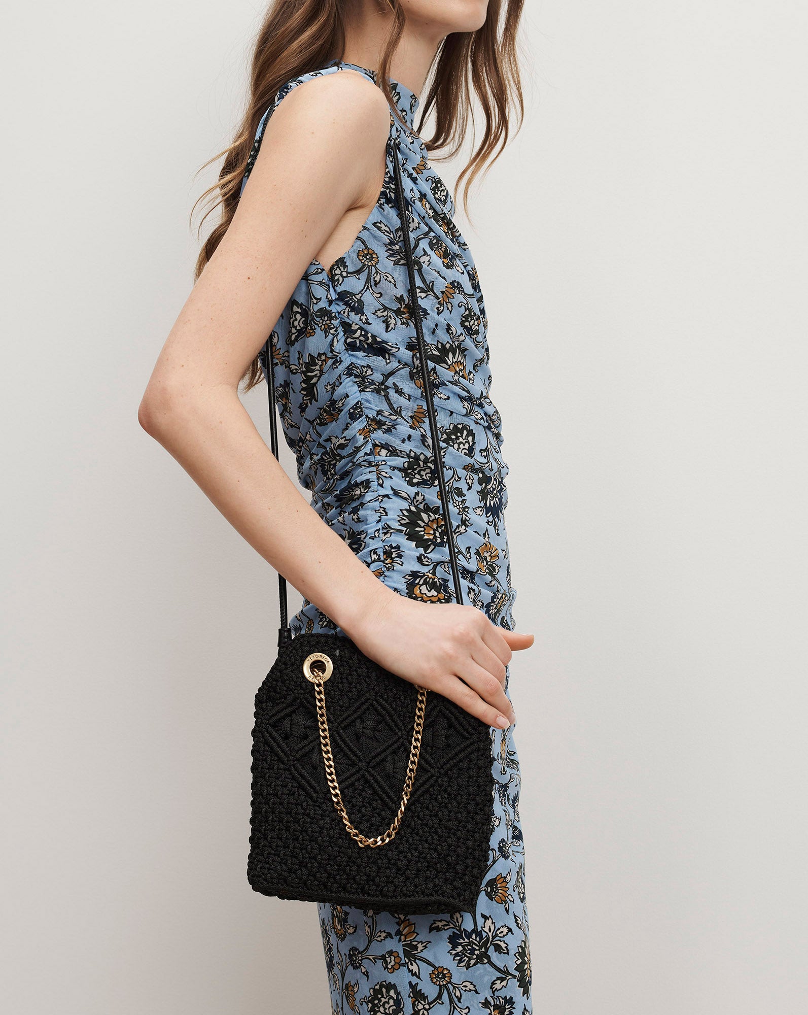 Small Veronica Beard Macramé Slouch Bag in Black | Veronica Beard