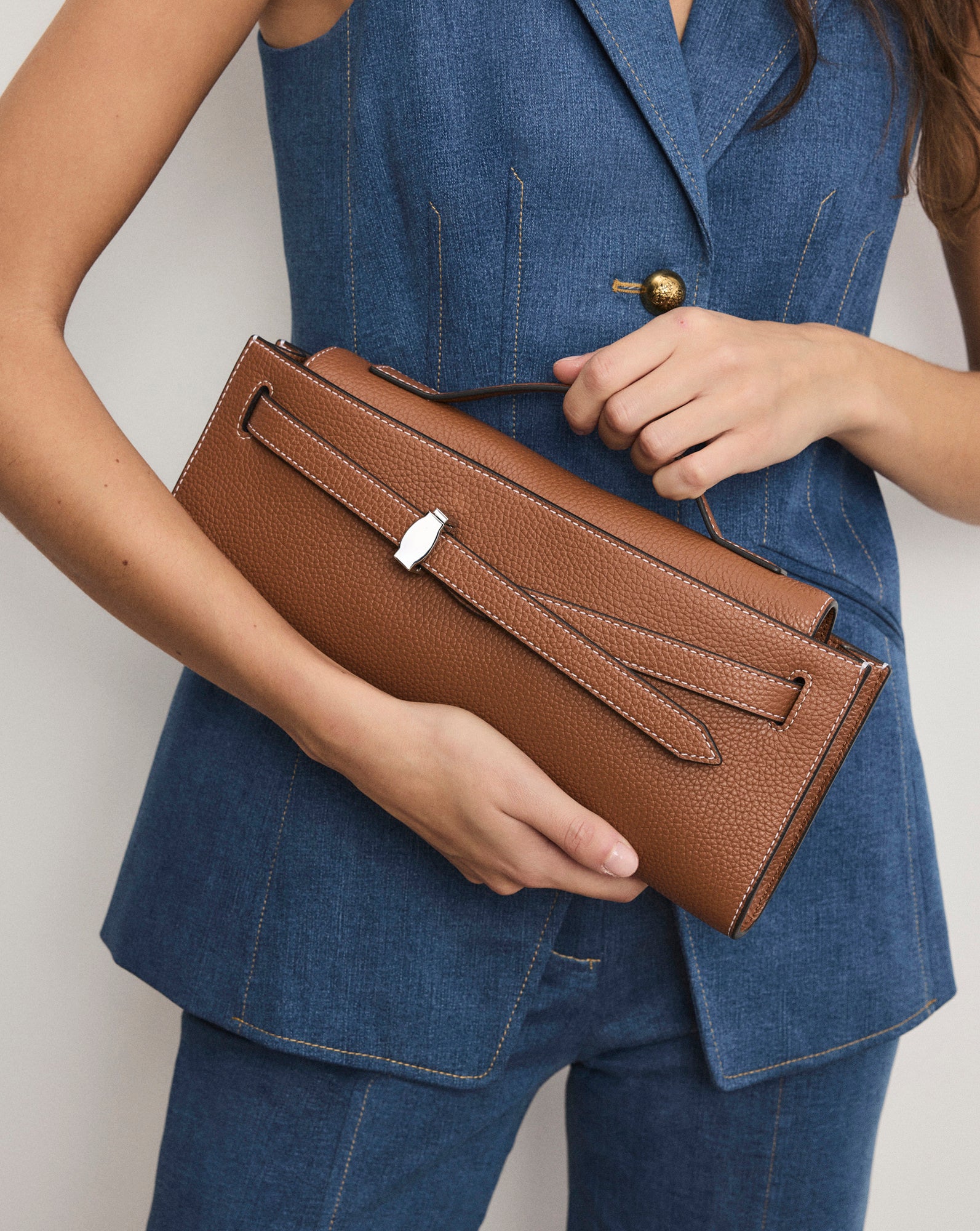 Veronica Beard Dash Clutch in Tan Leather Hazelwood | Veronica Beard