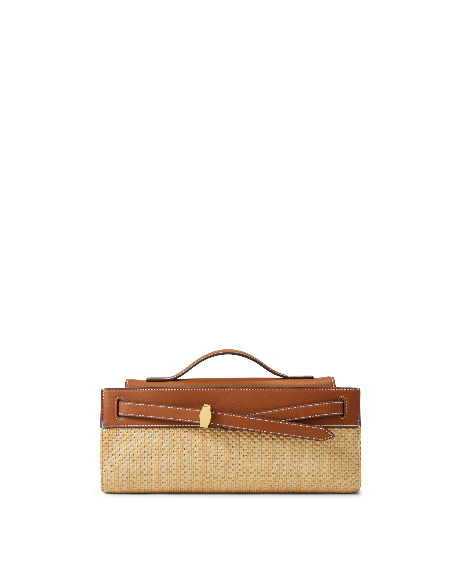 Veronica Beard Raffia Dash Clutch in Tan Leather Hazelwood/Natural