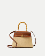 Veronica Beard Raffia Dash Top-Handle Bag - Hazelwood/Natural