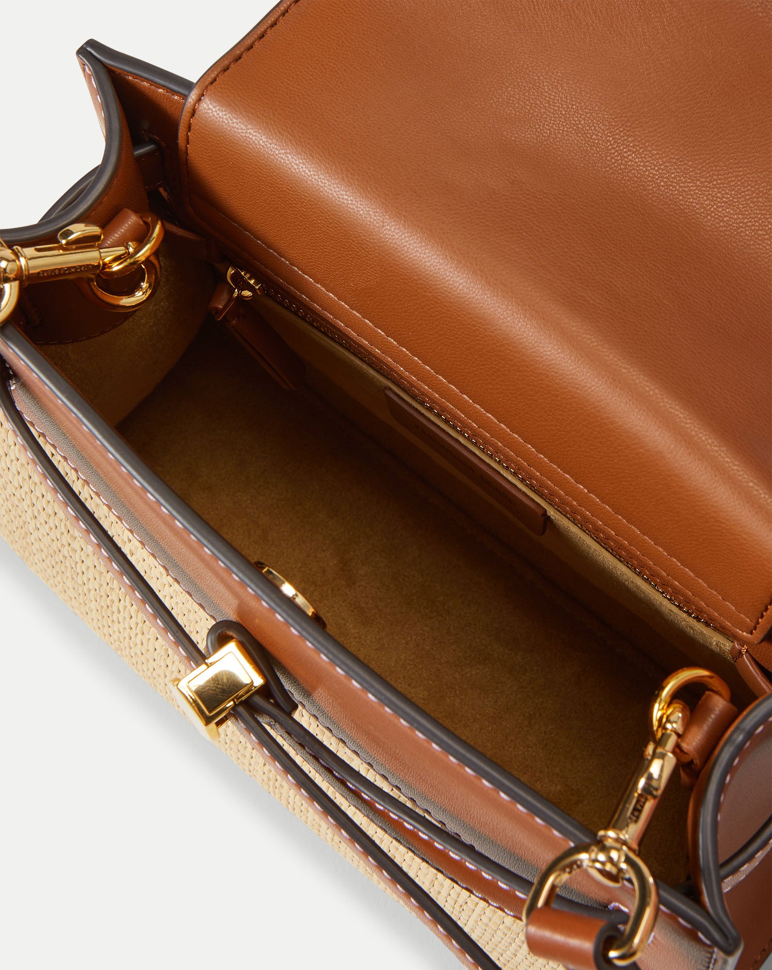Veronica Beard Raffia Dash Top-Handle Bag in Tan Leather Hazelwood