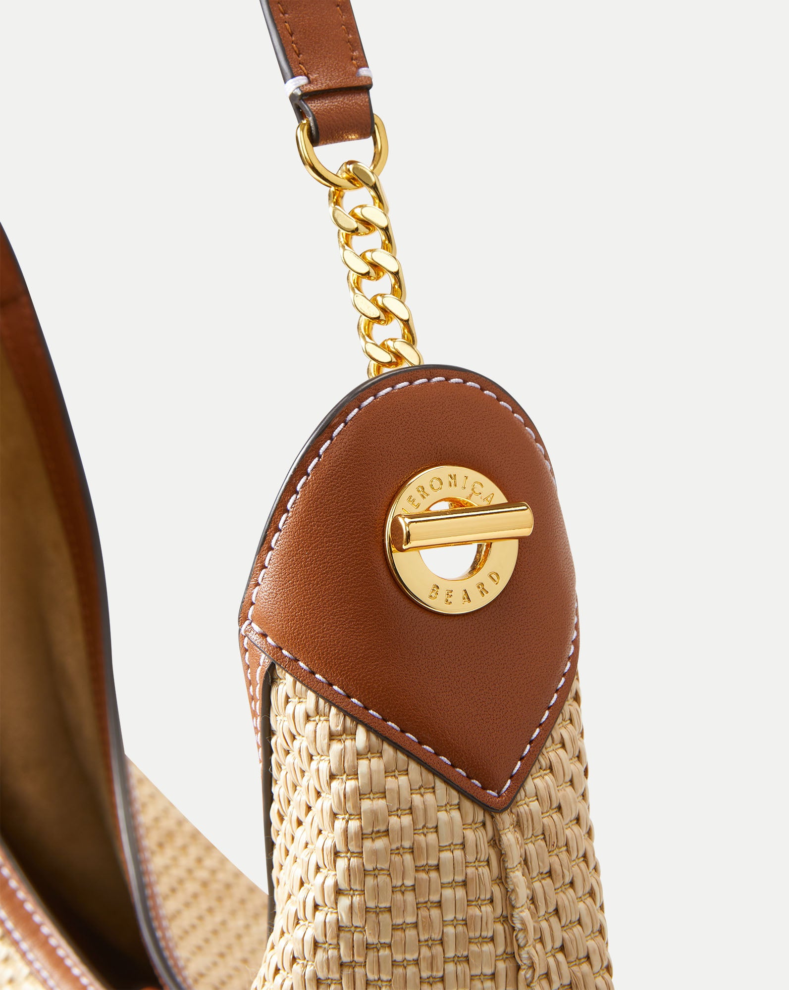 Jour Raffia Bag in Brown Leather Hazelwood/Natural | Veronica Beard