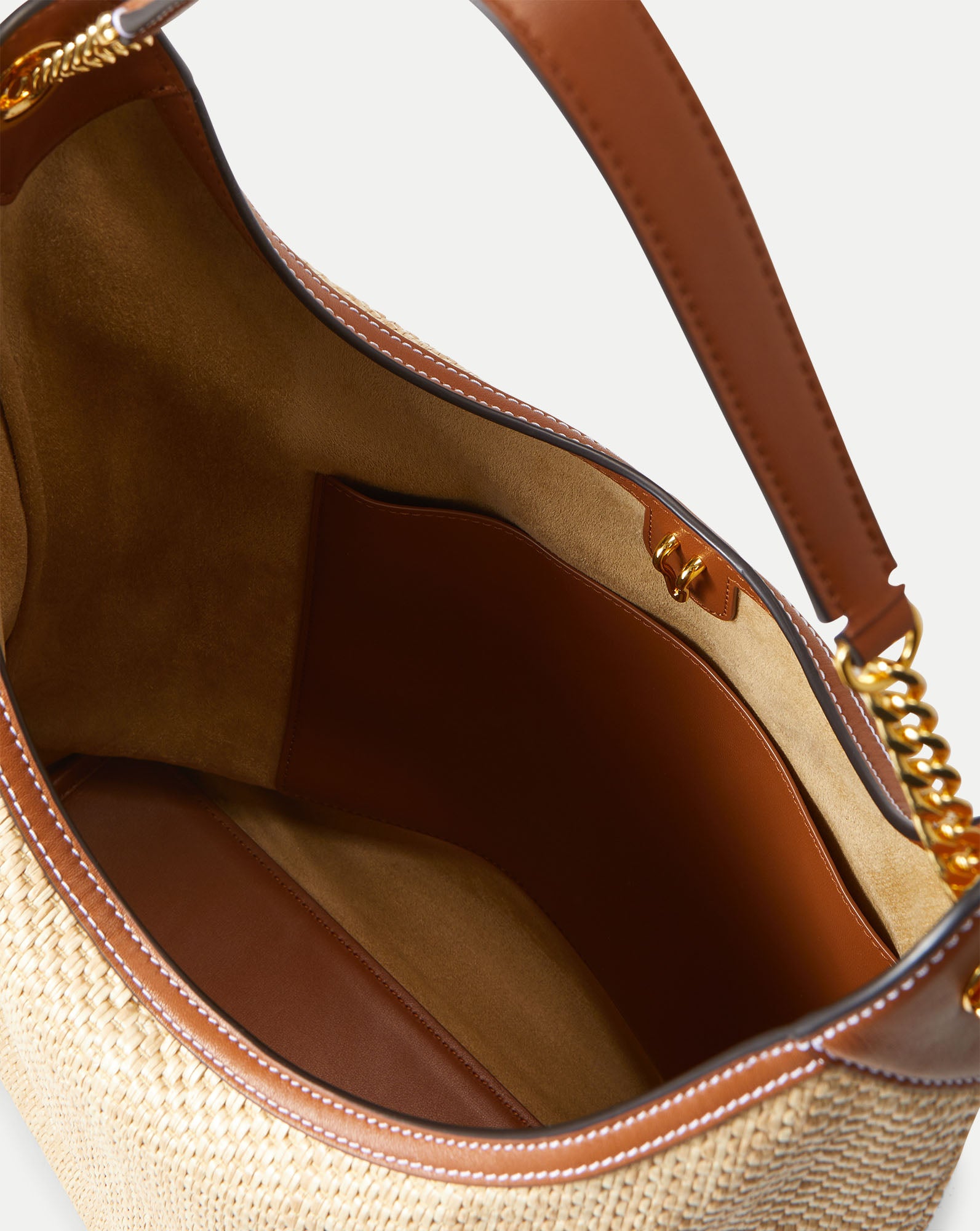 Jour Raffia Bag in Brown Leather Hazelwood/Natural | Veronica Beard