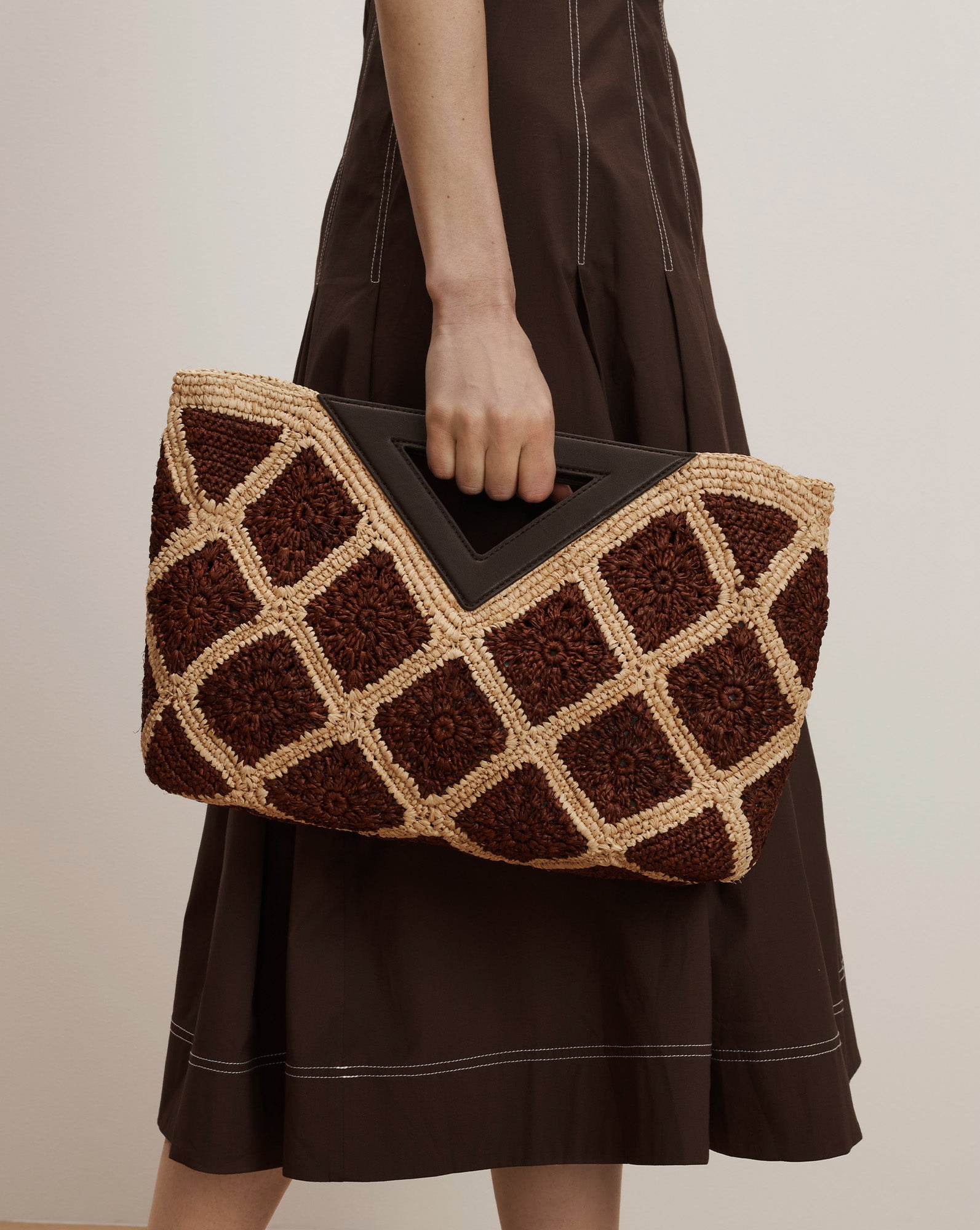 Raffia Vesper Clutch in Brown & Tan Espresso Multi | Veronica Beard