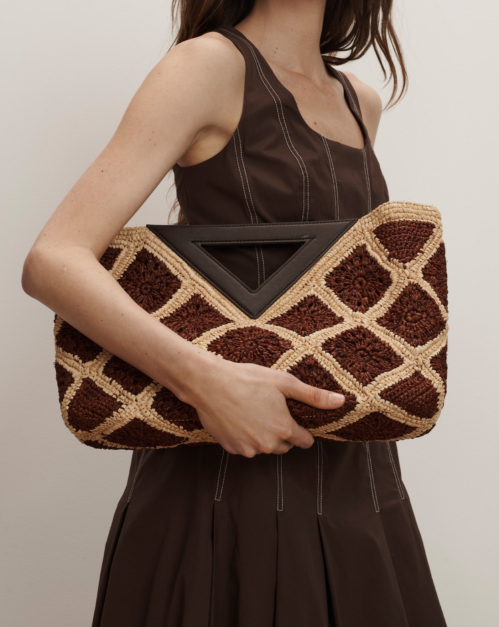 Raffia Vesper Clutch in Brown & Tan Espresso Multi | Veronica Beard Raffia Vesper Clutch in Brown & Tan Espresso Multi | Veronica Beard
