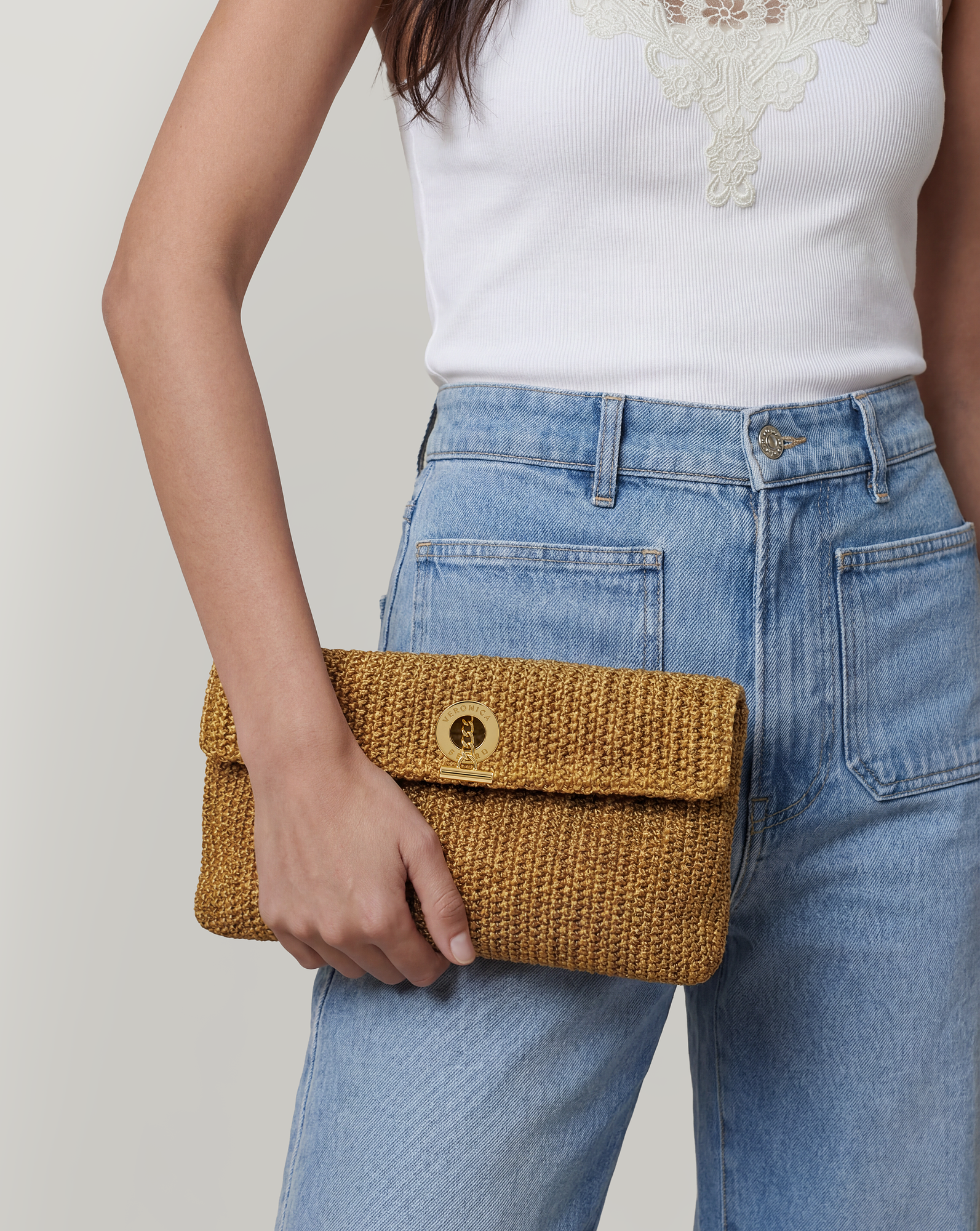 Raffia Anchor Clutch in Gold | Veronica Beard Raffia Anchor Clutch in Gold | Veronica Beard