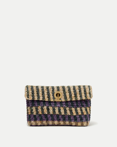 Veronica Beard Striped woven clutch with a gold clasp.