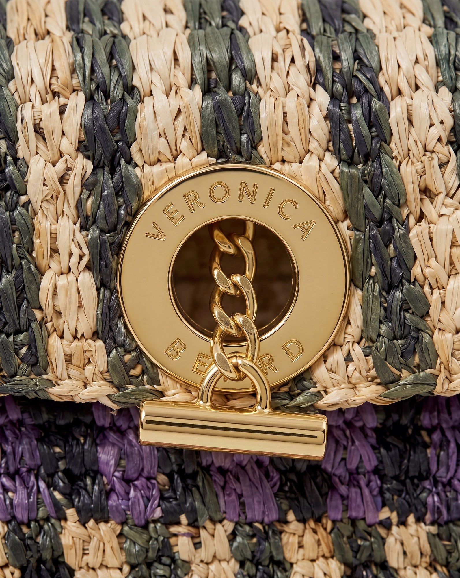 Raffia Anchor Clutch in Purple Stripes Multi | Veronica Beard
