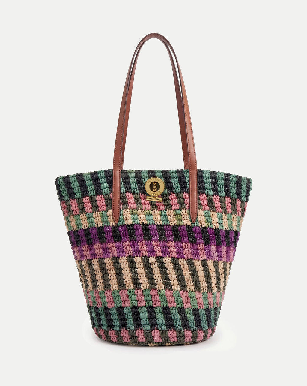 Veronica Beard Raffia Anchor Basket Tote - Berry Multi