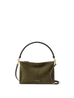 Veronica Beard Olive green suede shoulder bag with braided handle.