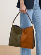 Veronica Beard Two-tone suede shoulder bag with braided leather handle.