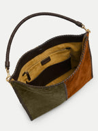 Veronica Beard Brown and olive suede patchwork shoulder bag with
