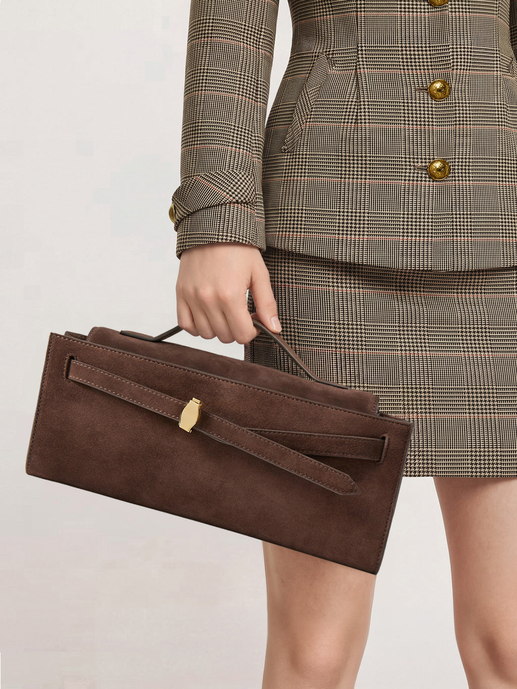 Veronica Beard Brown suede handbag with gold clasp