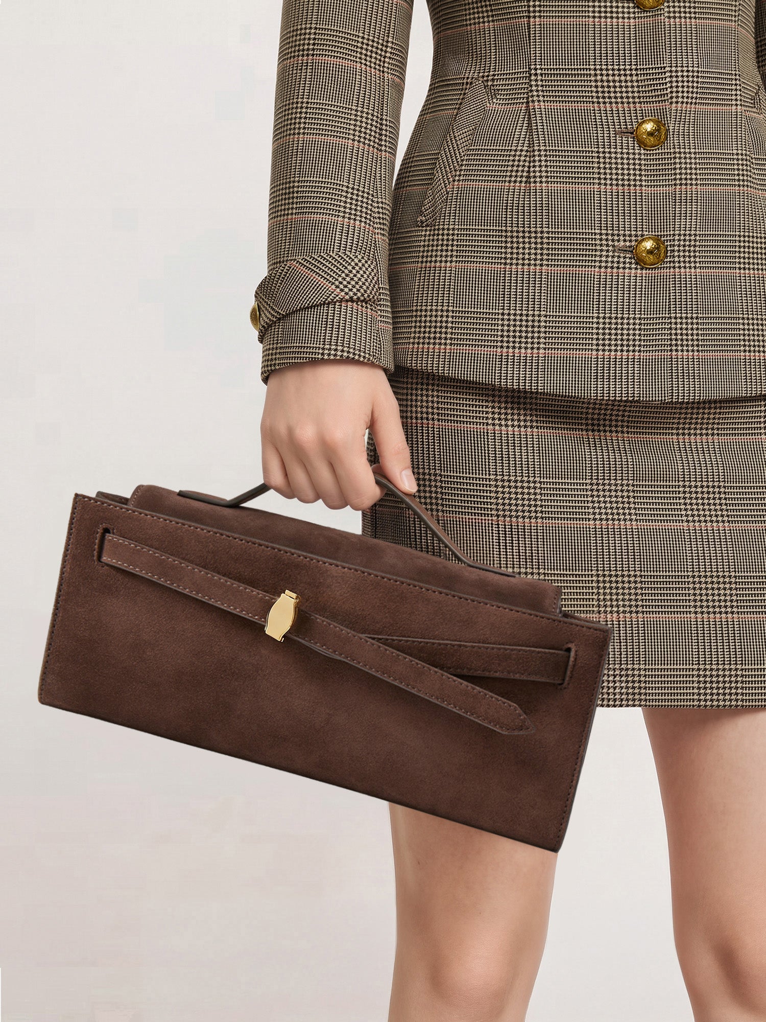 Veronica Beard Brown suede handbag with gold clasp