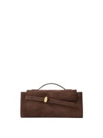 Veronica Beard Brown suede handbag with gold buckle and top handle.