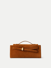 Veronica Beard Brown suede clutch with gold clasp.
