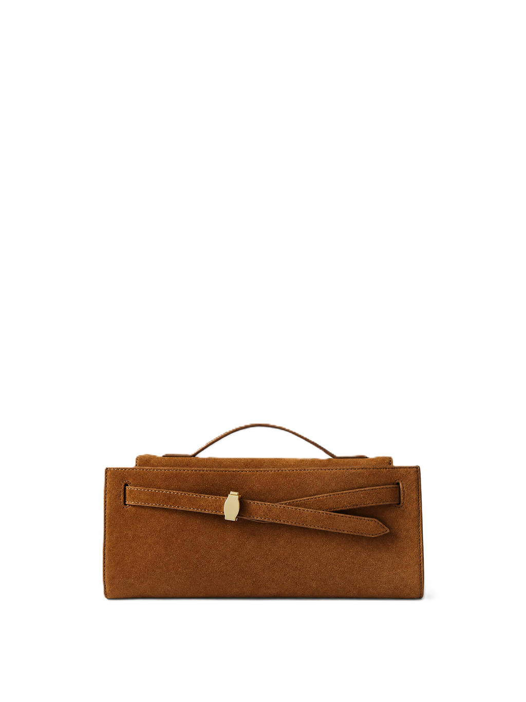 Veronica Beard Brown suede clutch with gold buckle.