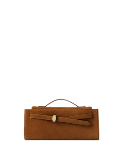 Veronica Beard Brown suede clutch with gold buckle.