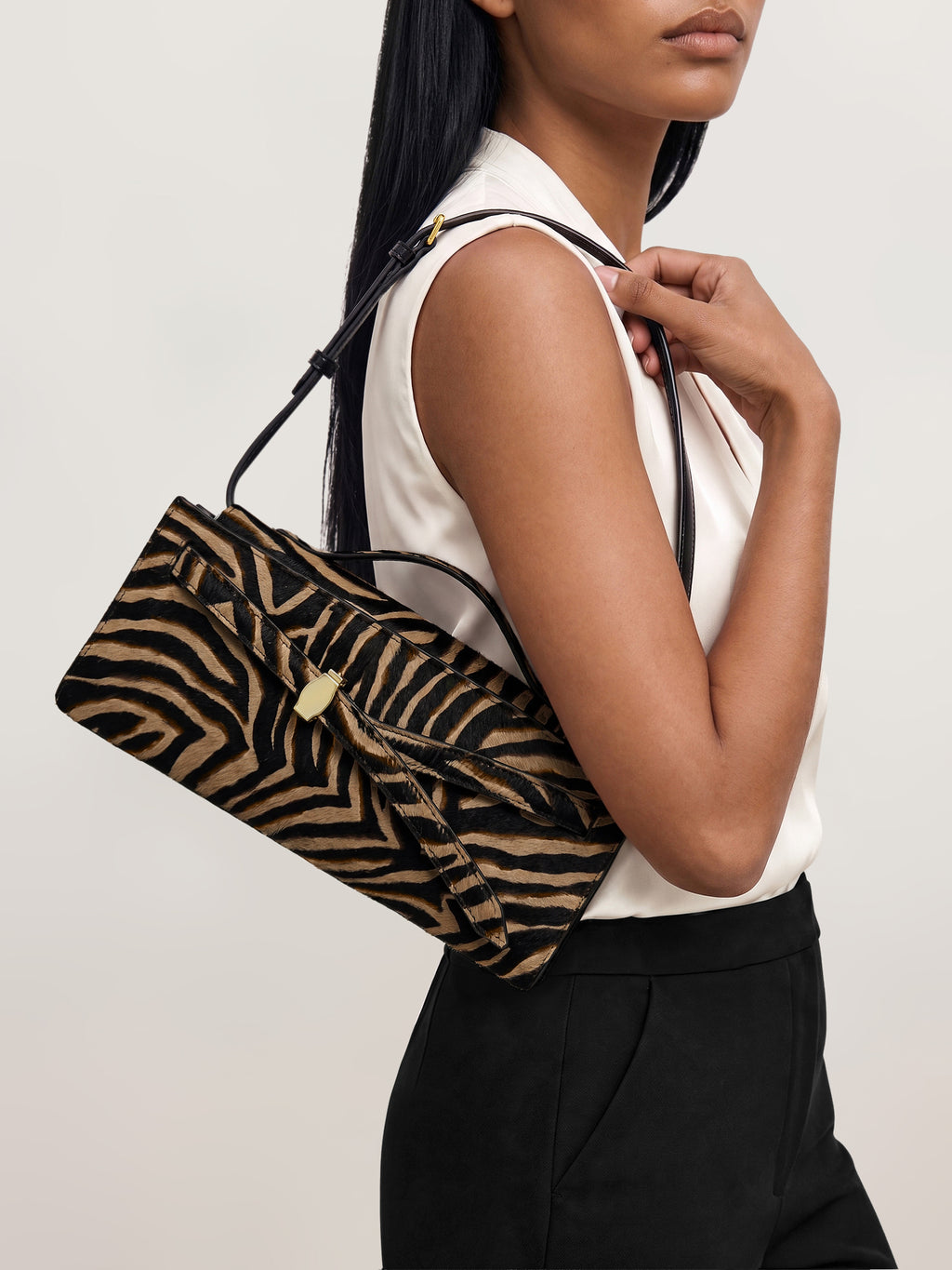 Veronica Beard Zebra print calf hair structured shoulder bag.