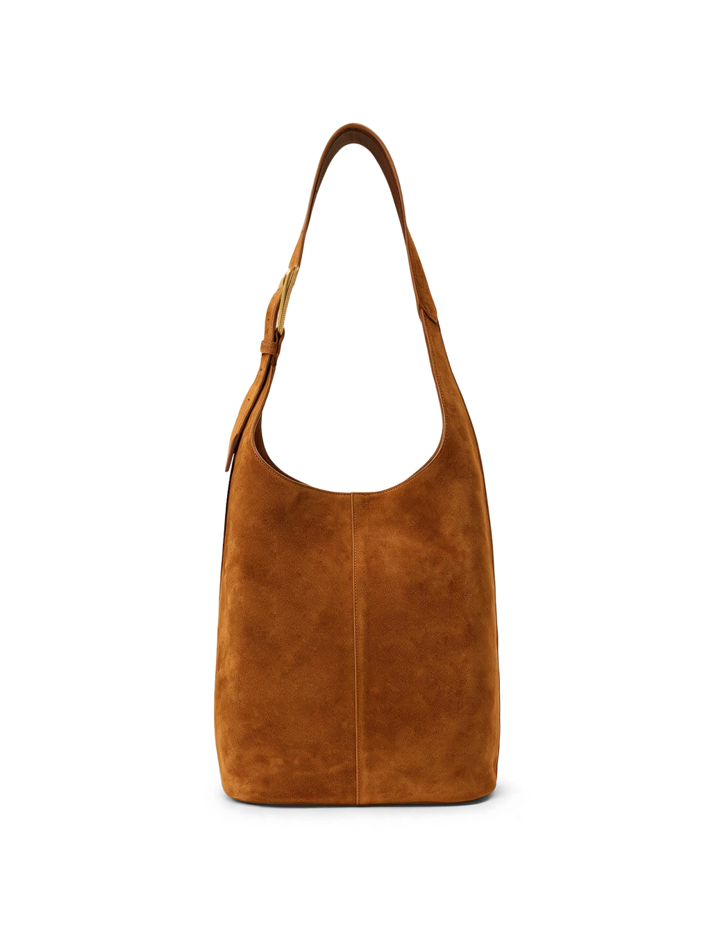 Veronica Beard Brown suede shoulder bag with a buckle strap.