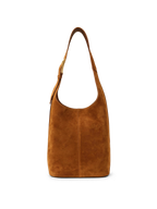 Veronica Beard Brown suede shoulder bag with a buckle strap.