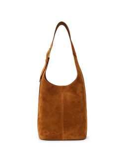 Veronica Beard Brown suede shoulder bag with a buckle strap.