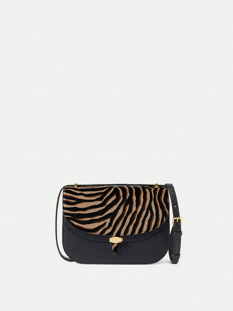 Veronica Beard Black and zebra print leather crossbody bag.