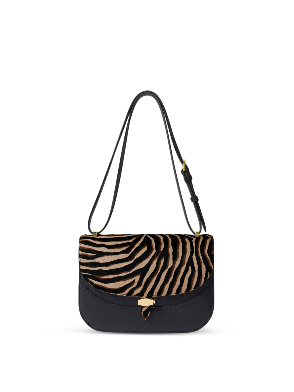 Veronica Beard Black and zebra print calfhair leather crossbody bag.