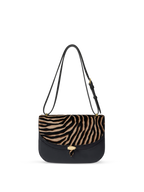 Veronica Beard Black and zebra print calfhair leather crossbody bag.