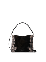 Veronica Beard Black suede and snakeskin hobo bag with braided handle.