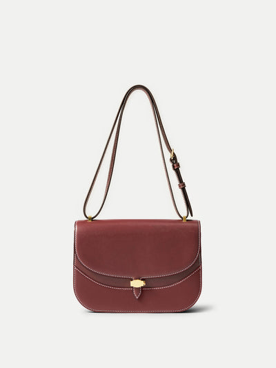 Veronica Beard Burgundy leather shoulder bag with gold hardware.