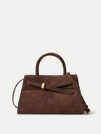 Veronica Beard Brown suede handbag with gold clasp.