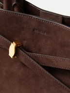 Veronica Beard Brown suede tote bag with gold clasp.
