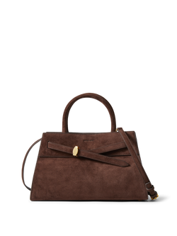 Veronica Beard Brown suede handbag with gold hardware and top handle.