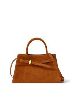 Veronica Beard Brown suede handbag with top handle and gold clasp