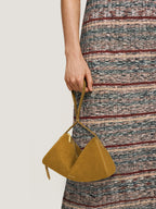 Veronica Beard Brown suede triangular handbag with gold zipper