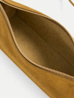Veronica Beard Brown suede shoulder bag with gold zipper.